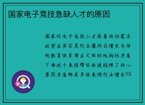 国家电子竞技急缺人才的原因